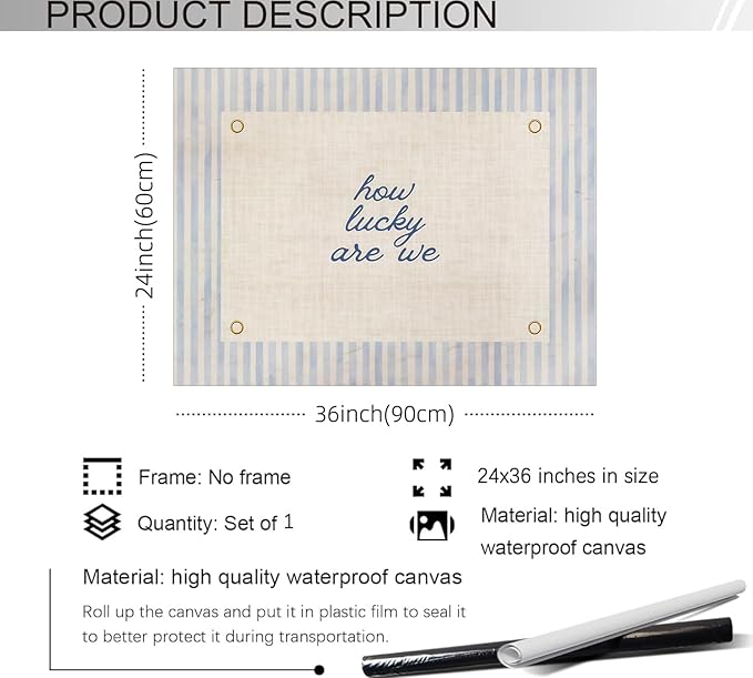 YYS How Lucky Are We Quote Wall Art Navy Blue Positive Affirmations Poster Trendy Minimalist Aesthetic Canvas Prints for Dorm Bedroom Wall Decor 24x36 inch Unframed