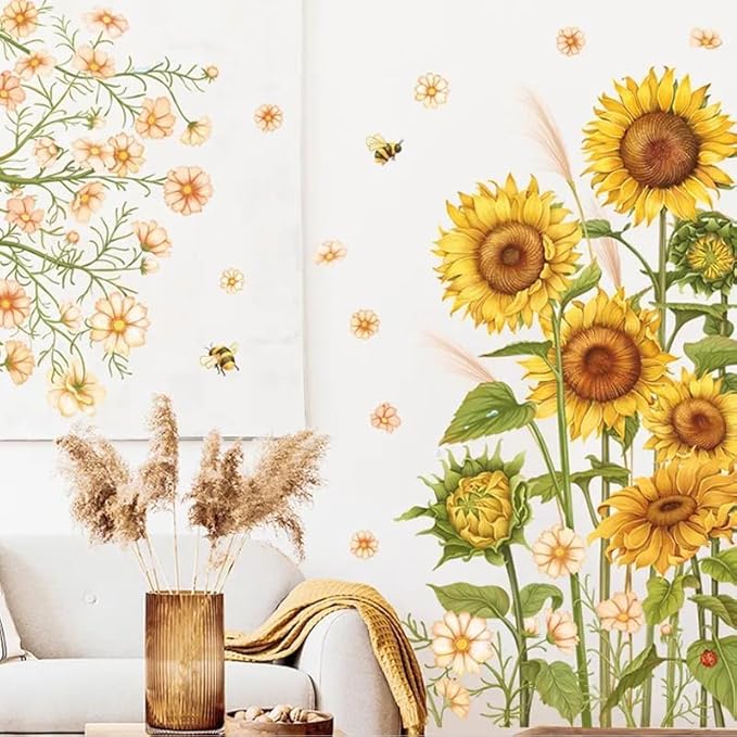 12x36 Inch Set of 2- Floral Wall Decals for Decor, Self Adhesive Vinyl for Home Decor- Gift for Friends for Christmas, Birthday, Thanksgiving, Holiday (Floral #7)