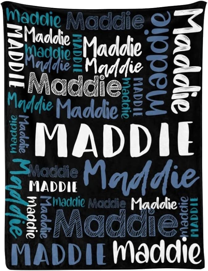 Dr.TOUGH Personalized Blankets with Name Customized Baby Blankets for Girls Boys Adults Monogrammed Blankets and Throws Christmas Birthday Mothers Fathers Valentines Day Gift (Black-Blue, 40''×50'')