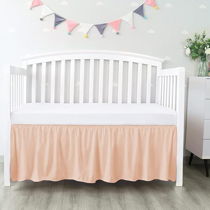 100% Egyptian Cotton, Nursery Crib Toddler (28" x 52" + 14") 800 Thread Count Crib Skirt Dust Ruffle, Bedding Skirts for Baby Boys or Girls, 14" Drop, Blush Solid