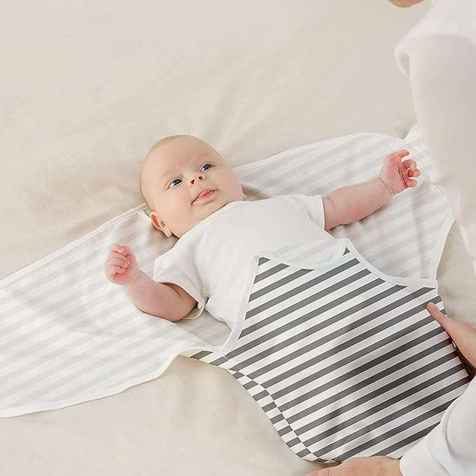 GLLQUEN BABY Swaddle Blankets for Baby Boy Girl, 3-6 Months, Gray Elephant Star & Stripe, 3 Pack Wrap Set, Newborn Adjustable Swaddles Sleep Sack,(Medium/Large)