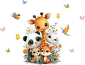 Jungle Safari Friends Wall Decal - Large 47" Animal Wall Sticker Set with Giraffe, Panda, Leopard for Kids Room, Removable Nursery Decor with Butterflies & Flowers, Playroom & Kindergarten Mural