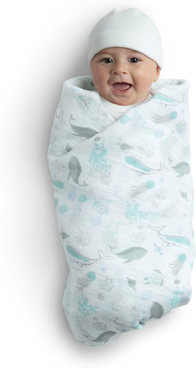 Delta Children 100% Cotton Muslin Baby Receiving Blankets for Girls and Boys – 47x47 Inches (Pack of 2), Sea Life