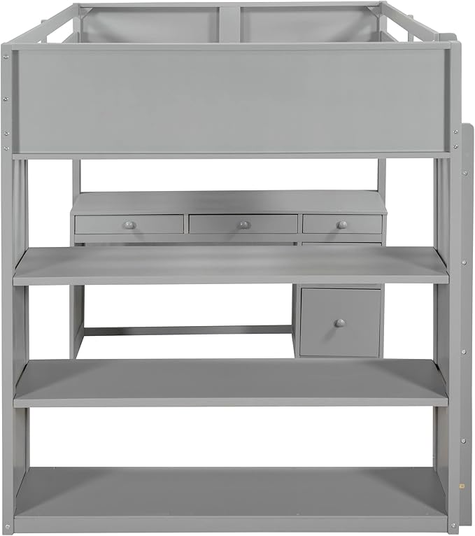 CITYLIGHT Full Loft Bed with Desk and Shelves,Wooden Full Size Loft Bed with Desk and Storage Drawers, Space Saving Loft Bed Full for Kids Girls Boys (Full,Grey)