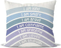 QIYUHOY Boho Rainbow Classroom Throw Pillow Covers, Book Center Calming Corner Playroom Decor Pillow Case, Blue Pillow Cover, I Am Kind Smart Brave Confidence 24x24 Inch Pillowcase(Blue)