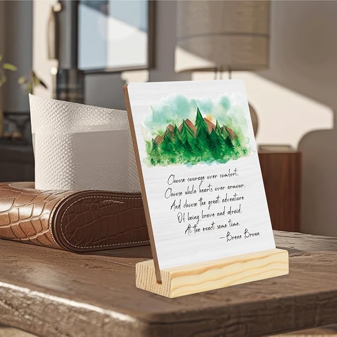 Inspirational Quote Wood Plaque Signs Motivational Quotes Choose Courage Over Comfort. Choose Whole Hearts Over Armour Psychology Recovery Watercolor Desk Decor Encourage planks2006