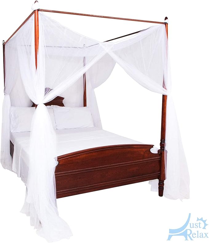 Just Relax Four Corner Post Elegant Mosquito Net Bed Canopy Set, White, Full/Queen/King, 86.6x78.7x98.4 Inches