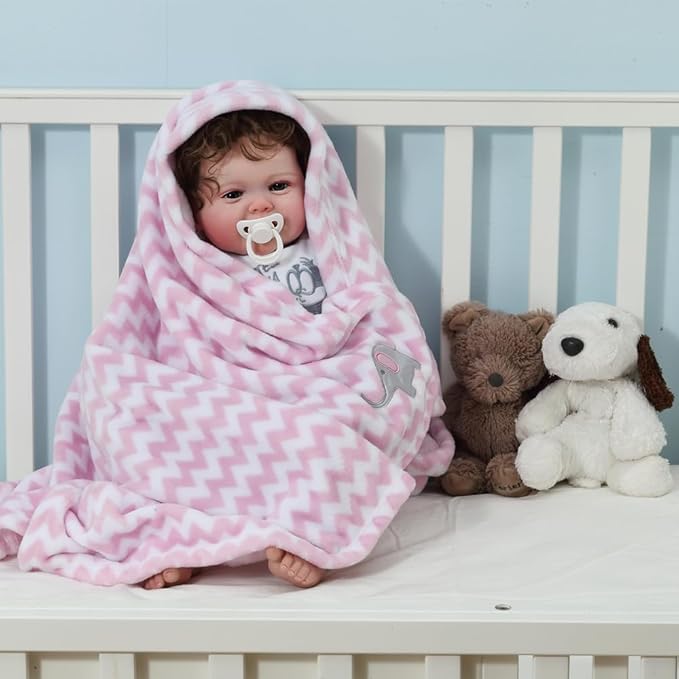 CREVENT 30"X40" Cute Silky Plush Baby Blanket for Girls Infants Toddlers Newborns Crib Cot Stroller, Giftable Suitable for Summer Spring - Pink Elephant
