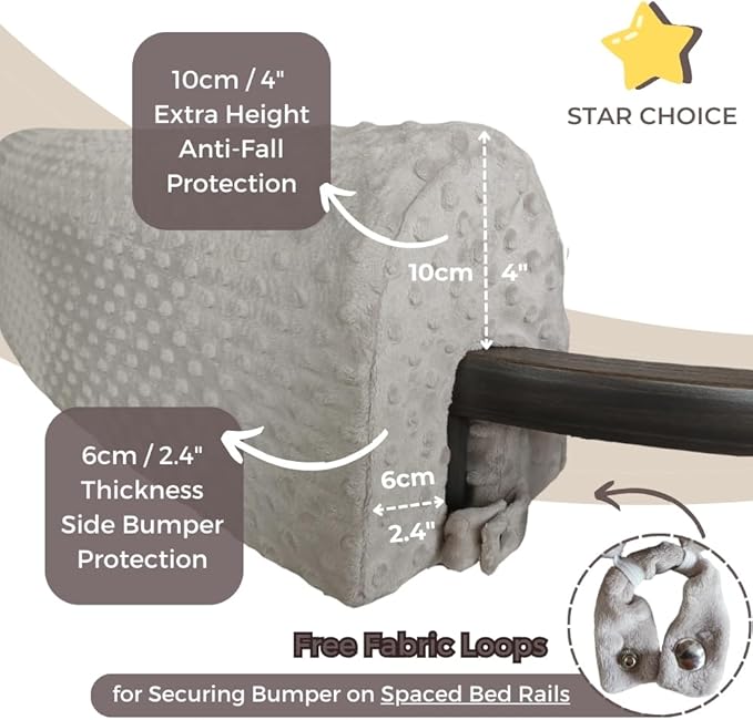 Wonder Space Toddlers' Bed Rail Bumpers Protecter - Children's Bed Guardrail Padding - Anti-Collision | Increased Height | Fall Prevention - Easy Installation Enhanced Safety Mostly Fit (Grey, 3ft)