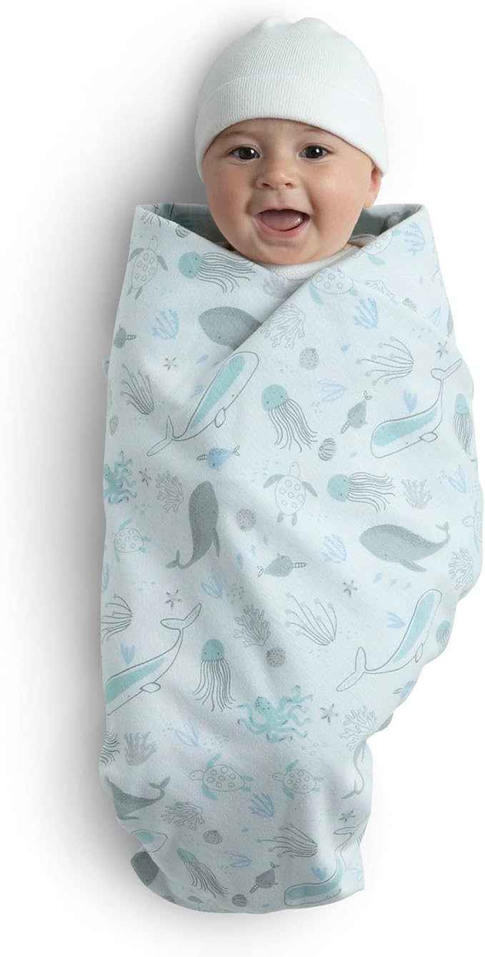 Delta Children 100% Organic Jersey Cotton Baby Receiving Blankets for Girls and Boys – 30x40 Inches - GOTS Certified (Pack of 2), Sea Life