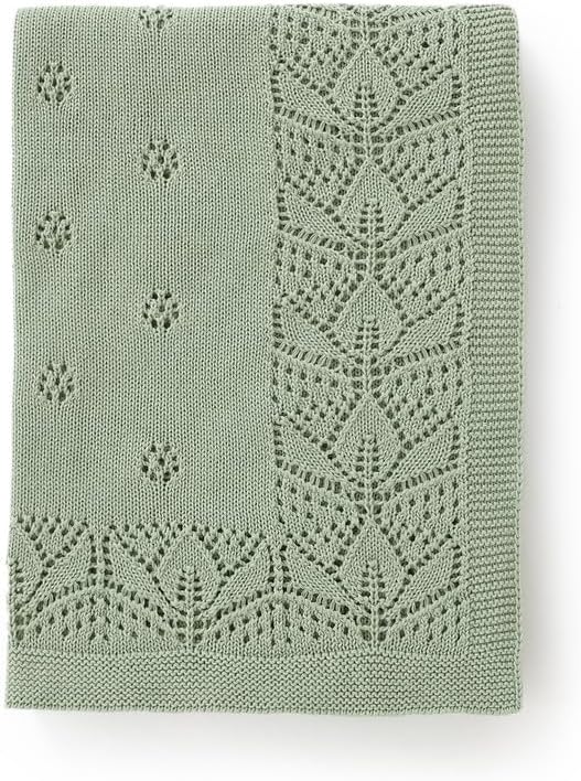 LAWKUL Cellular Blanket Baby 100% Cotton Knitted Soft Knit Crochet Blankets for Newborn Boy Girls Infants Green 100x80cm