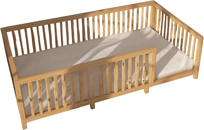 Montessori Floor Bed Designed with Open Front for Girls and Boys | Pine Wood Natural Solid Frame Beds Footed Model with Slats | Sturdy Designed Floor Bed Frame for Kids (Queen, Height : 23 Inches)