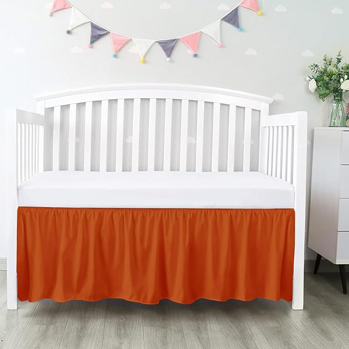 100% Egyptian Cotton, Nursery Crib Toddler (28" x 52" + 14") 800 Thread Count Crib Skirt Dust Ruffle, Bedding Skirts for Baby Boys or Girls, 14" Drop, Burnt Orange Solid