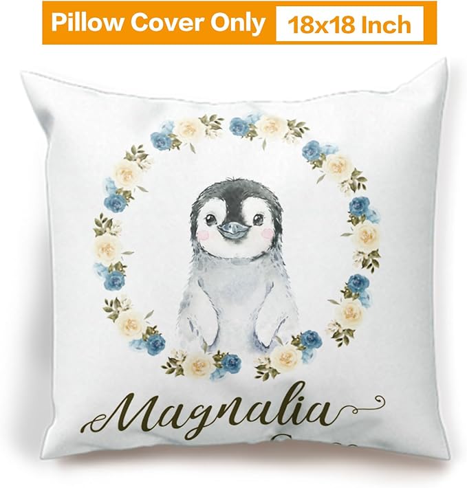Custom Crib Bedding Set - Penguin Design Personalized Name Baby Nursery Bedding 3 Pcs Set - Chic Soft Blanket, Sheet, Pillowcase for Newborns Boys Girls Gifts Color16