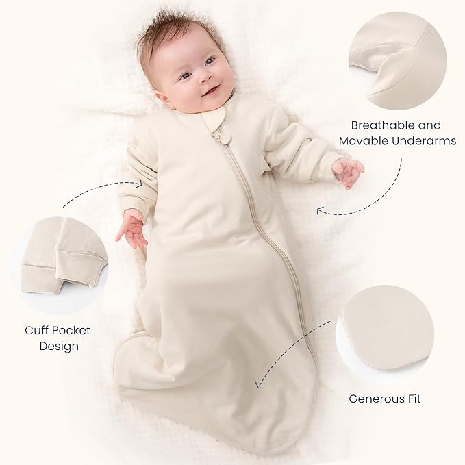 Unisex Sleeping Bag for Babies and Toddlers 1.0 Tog Sleep Sack 0-6 Months, Newborn Sleep Sack, Wearable Blanket Baby, One Piece Long Sleeves, Gifts for Baby