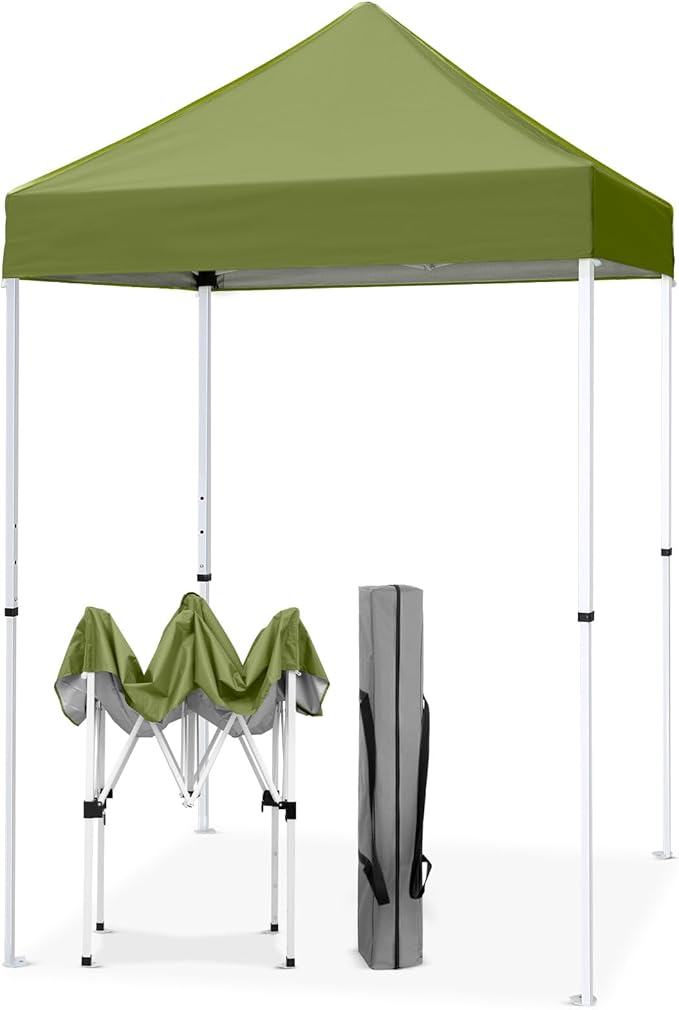 EAGLE PEAK 5x5 Pop Up Canopy Tent Instant Outdoor Canopy Easy Set-up Straight Leg Folding Shelter, Grass Green