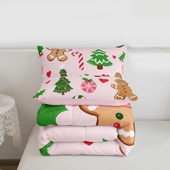 Feelyou Merry Christmas Kids Comforter Set King Size Gingerbread Man Bedding Set Christmas Decor Duvet Quilt for Kids Boys Girls Bedroom New Year Gift Decor Microfiber Ultra Soft Breathable