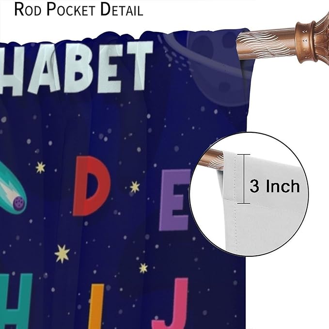 Alphabet Curtains Kids Outer Space Cartoon Universe Planet Educational Learning Curtain with Rod Pocket for Bedroom Nursery Decor Drapes Window Treatments 2 Panels Set 63" W X 72" L