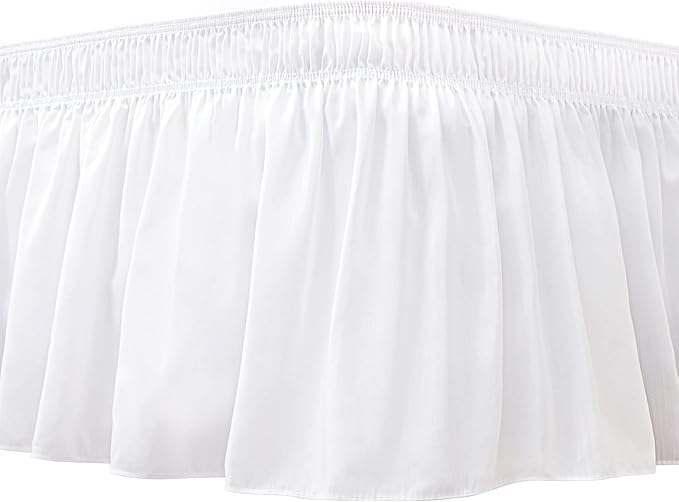 Biscaynebay Wrap Around Bed Skirts for Twin & Twin XL Beds Extra Short Drop of 9", White Elastic Dust Ruffles Easy Fit Wrinkle & Fade Resistant Silky Luxurious Fabric Solid Machine Washable