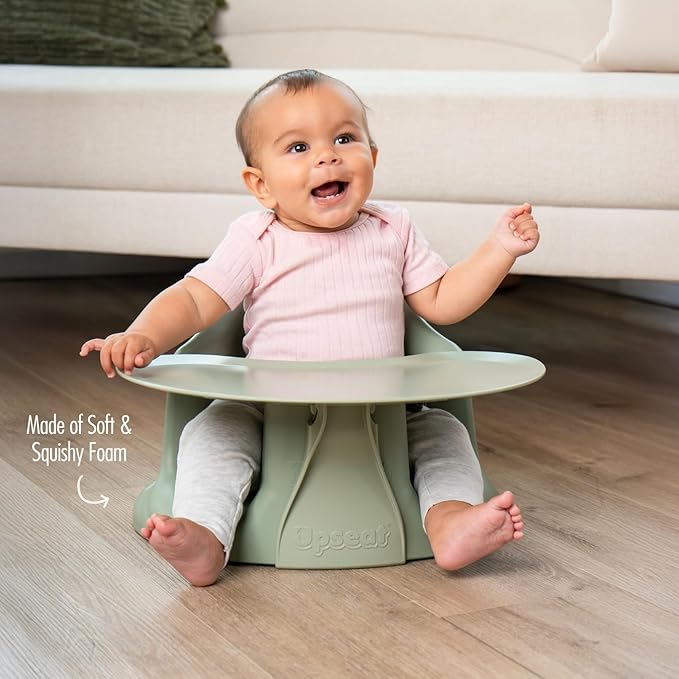 Upseat – The Original Ergonomic Baby Floor & Booster Seat with Tray, Developed with Physical Therapists for Upright Posture & Healthy Hip Development, 4–24 Months, Extra-Large Tray (Sage)