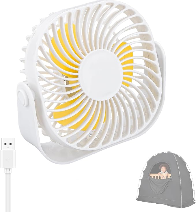 Fan Compatible with Slumberpod Blackout Sleep Tent, USB Small Desk Fan, 2 Speed 360°Rotate, Portable and Lightweight Compatible with Blackout Tent Mesh Pocket, Smooth Air Circulation for Sleeping