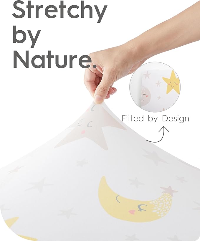 Space Crib Fitted Sheet, Super Stretchy Jersey Star Crib Sheets, Buttery Soft Boy Crib Mattress Sheets, Ultra Breathable Baby Bed Sheets 28x52x9 Extra Deep Pocket, 2 Pack