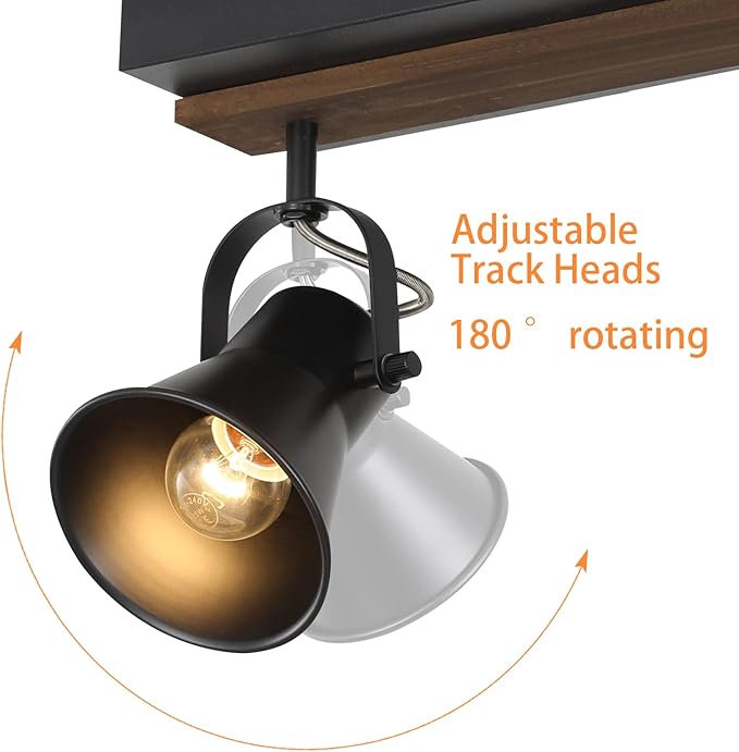 SEEBLEN 3-Light Kitchen Light Fixtures, Adjustable Ceiling/Wall Mount Spotlight, Industrial Black Track Lighting for Living Room, Dining Room, Hallway, Bathroom