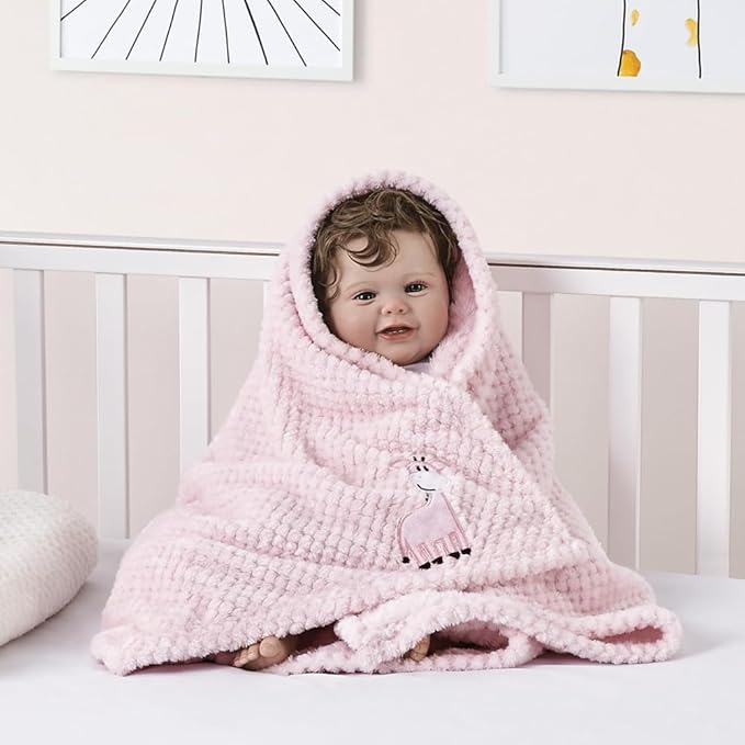 CREVENT 2Pcs 30''X40'' Cute Cozy Fluffy Warm Baby Blankets for Infants Toddlers' Bedding Crib Cot Stroller - Grey Cloud + Giraffe