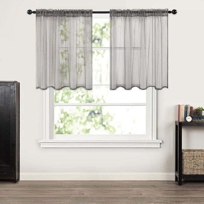 MIULEE 2 Panels Kitchen Tiers Half Window Sheer Curtains Rod Pocket Voile Drapes for Kitchen Bathroom Small Windows 29 by 36 Inch Grey