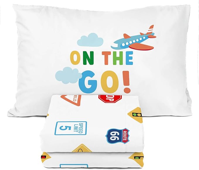 Sunny Side Up On The Go Toddler Sheet Set - 3 Piece Toddler Bedding Set Includes Pillow Cover - Super Soft Microfiber Sheets