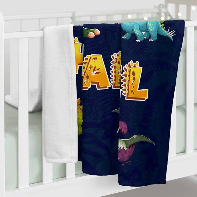 Ship Next Day, Custom Baby Blanket with Name for Boys Girls, Dinosaur Blankets, Personalized Name & Animals Blankets for Kids Teens, Christmas Birthday Gifts for Daughter Son Nephew Niece