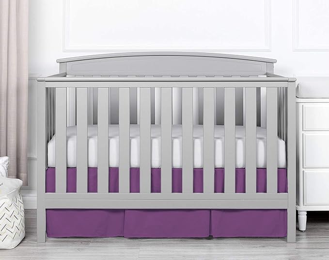 Box Pleated Crib Bed Skirt Premium 100% Cotton 800 Thread Count Nursery Crib Toddler Bedding Crib Bedskirt for Baby Boys or Baby Girls, (28" x 52") + 16" Drop Lenght - Plum Solid