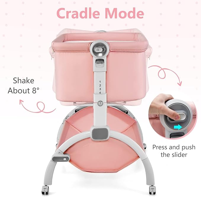 INFANS 3 in 1 Baby Bassinet, Bedside Sleeper, Rocking Cradle, Easy Folding Portable Safer Co-Sleeping Crib with Height Adjustable, Wheels Storage Basket Travel Bag for Infant Newborn (Coral)