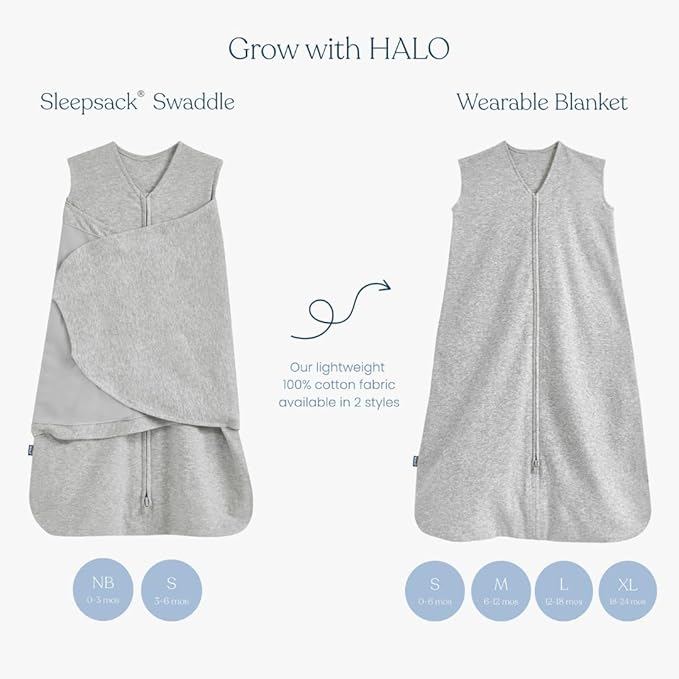 HALO 100% Cotton Sleepsack Swaddle, 3-Way Adjustable Wearable Blanket, TOG 1.5, Stems, Small, 3-6 Months