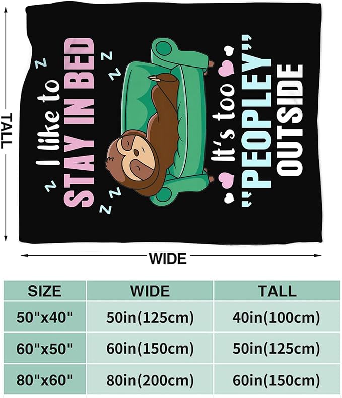 Funny Sloth Throw Blanket Sloth Gifts for Girls Boys Women Men Kids Adults Soft Flannel Fleece Blanket for Couch Sofa Bed Home Decor 60"x80"