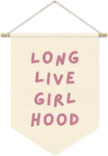 Long Live Girlhood Banner Pink Flag for Nursery Playroom Wall Decor for Kids Bedroom Living Room Dorm Toddler Decorations Trendy Room,Wall Hanging Pennant Flag Banner 15x11in