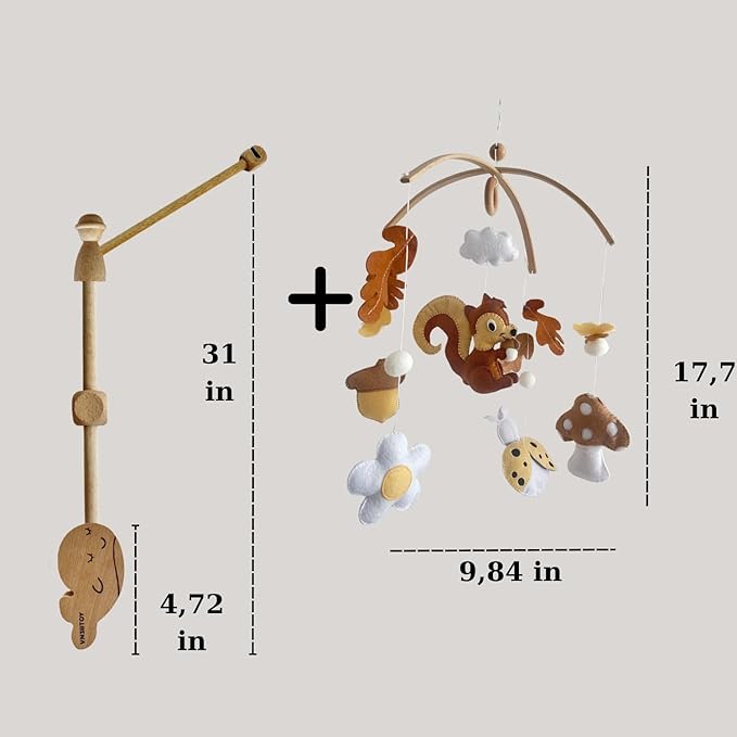 Baby Mobile for Crib, Adjustable Wooden Arm Holder, Easy Install Nursery Accessory, Natural Gift for Newborn and Parents