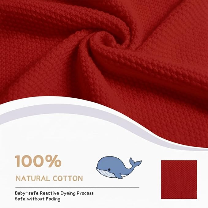 Cotton Baby Blanket with Ruffle Edge Soft Breathable Newborn Blanket for Boys & Girls, Lightweight Knit Throw for Crib, Stroller & Nursery Multiple Colors Available Red 30x40