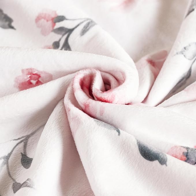 david's kids Micro Fleece Minky Baby Blanket for Girls with Double Layer and Soothing Raised Dots, Breathable and Soft Lightweight Receiving Blanket for Newborns, 30x40 Inches, Floral Flowers