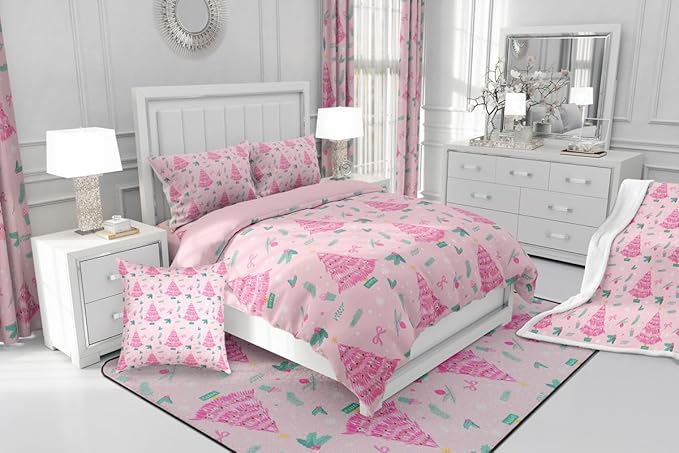 Feelyou Christmas Tree Comforter Set All Season Merry Christmas Bedding Set with 1 Pillow Cases Happy New Year Microfiber Kids Toddler Bedclothes Xmas Bedroom Decor Duvet Quilt Soft Lightweight