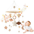Baby Crib Mobile, Stars Clouds Moon Baby Mobile with Crisp Sound, Hand-Crocheted Wood Nursery Mobiles, Boho Crib Toys Hanging for Boys Girls