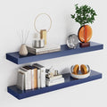 Habudda Floating Shelves, Bathroom Wall Shelf for Home Decor, 30 Inch Natural Wood Rustic Shelving, Hanging Mounted Invisible Bracket, Set of 2 Navy Blue