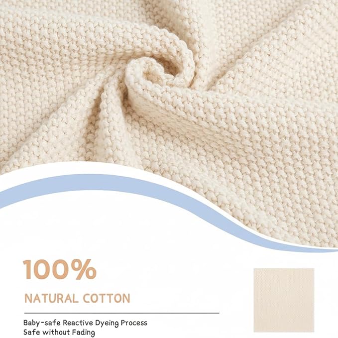 Baby Knit Blanket Soft Breathable Cotton Scallop Border Blankets Newborn Knitted Blanket Swaddle Blankets Gifts for Baby Newborn Toddler Shower Boy Girl New Mom Birthday Christmas Cream 28x36