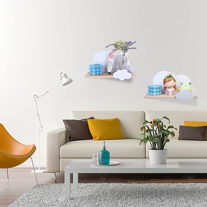 2Pcs Cloud Shelves for Children's Nursery Or Bedroom, Kids Nursery Room Shelves, Floating Bedroom Baby Book Shelf Storage Shelf, Cloud Floating Wooden Shelf Wall Decoration, White