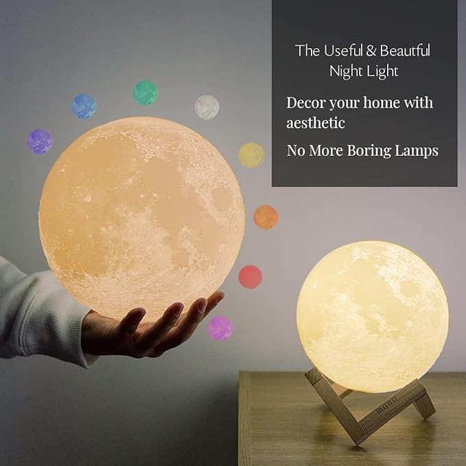Moon Lamp, Moon Light, Moon Decorations, Cool Lamp, Moon Lamps for Adults, Decor for Boys, Thanksgiving, Christmas, 7.1 Inch, 16 Color Led