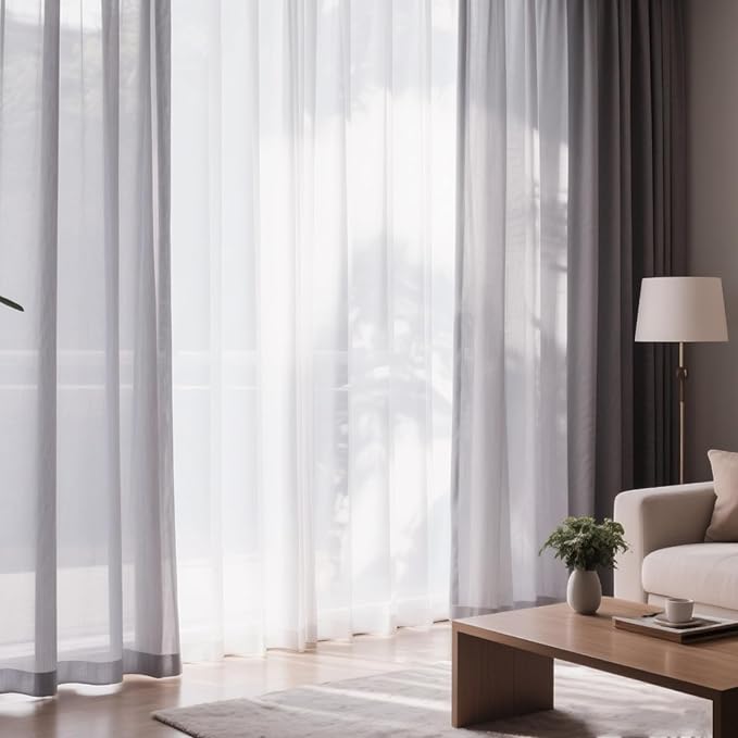 Dreaming Casa Grey Sheer Curtains 96 Inches Long, Rod Pocket & Back Tab Light Filtering Textured Sheers for Living Room Bedroom, 2 Panels, Each 100" W x 96" L