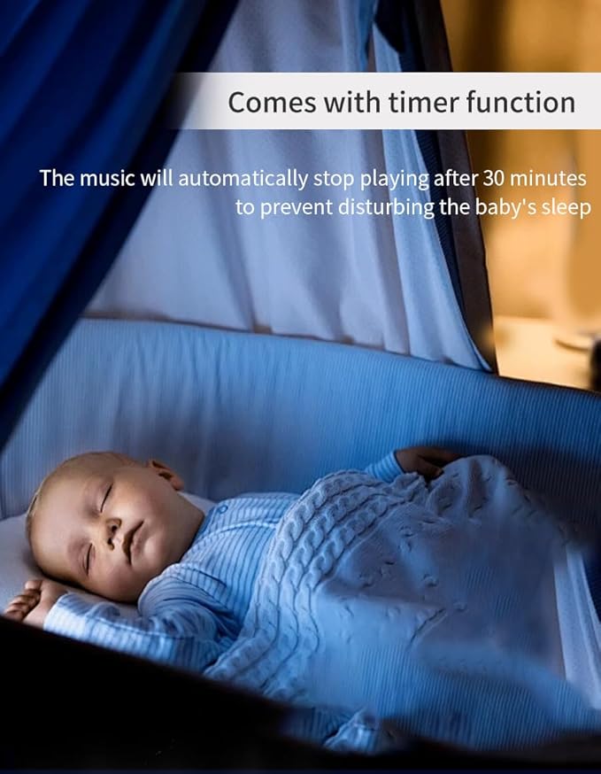 Baby Crib Mobile for Pack and Play,Bassinet Mobile with Music,Rotation,Nursy Lights,Natural Sounds,Timer Function,Starlight Projection,Pack n Play Crib Mobile Toys for Newborn Baby