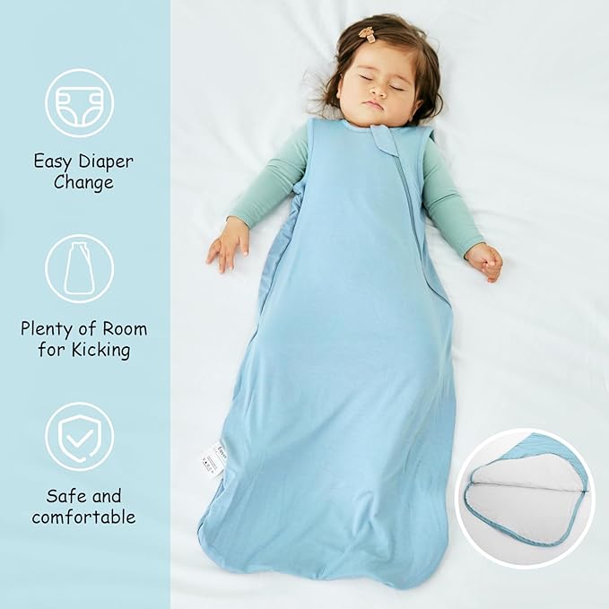 Supersoft Rayon Made from Bamboo Sleep Sack 3-6 Months Newborn Sleep Sack 0-3 Months 0.5 Tog Baby Wearable Blanket with 2-Way Zipper Summer Unisex Sleeping Bag for Babies (2 Pack) Green & Blue