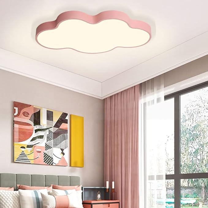 LED Ceiling Light Fixture,27 Inch Modern Cloud Shape Recessed Ceiling Lights,Dimmable Light,Pink 43W Close to Ceiling Lighting Flush Mount Living Room Bedroom,3000K-6000K