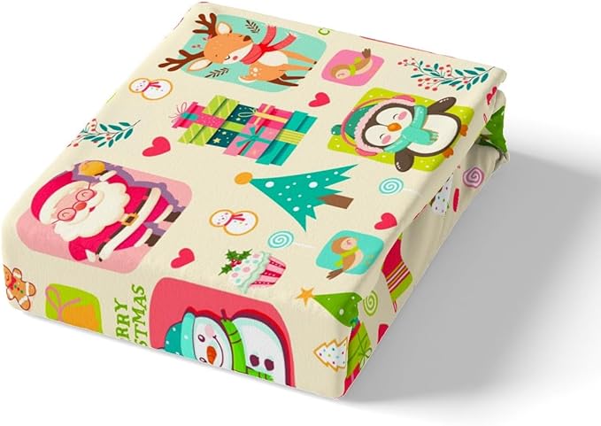 Christmas Comforter Cover Cartoon Santa Claus Snowman Flower Bedding Set Cute Penguin Deer Duvet Cover for Children Boys Girls Microfiber Gift Boxes Bedspread Cover Room Decor Bedclothes Toddler Size